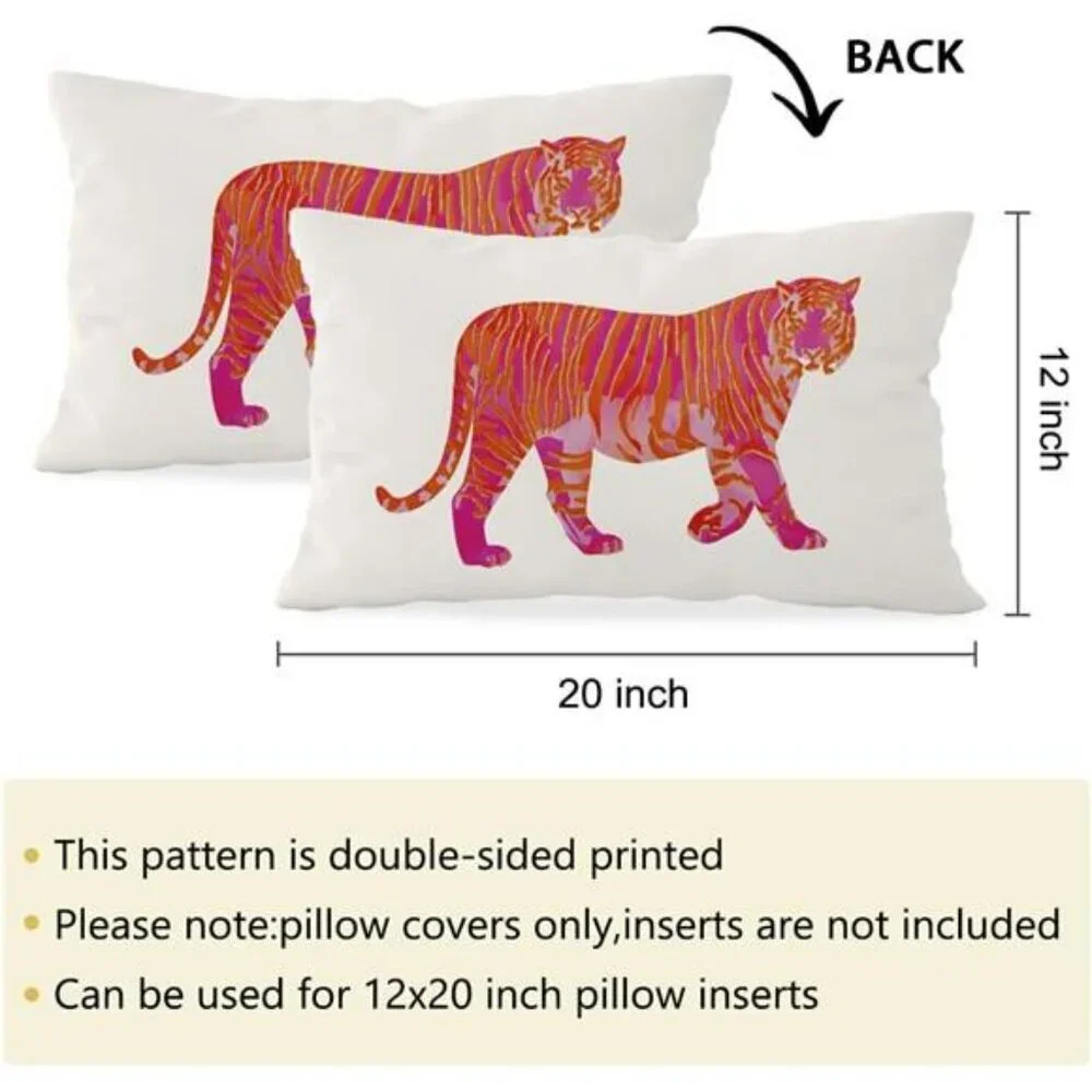 Red Flannel Tiger Throw Pillow Cover 12x20 for Dorm Couch Bed Room Decor